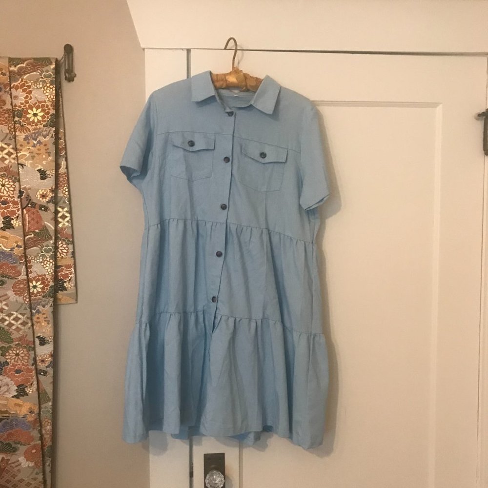 Blue Baby Doll Oxford Dress-Medium
